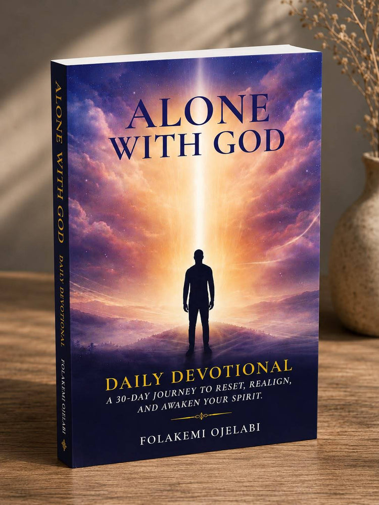 Alone With God 30 Day Devotional Book by Watchful Women Ministry, open to a page with Bible and journal notes.