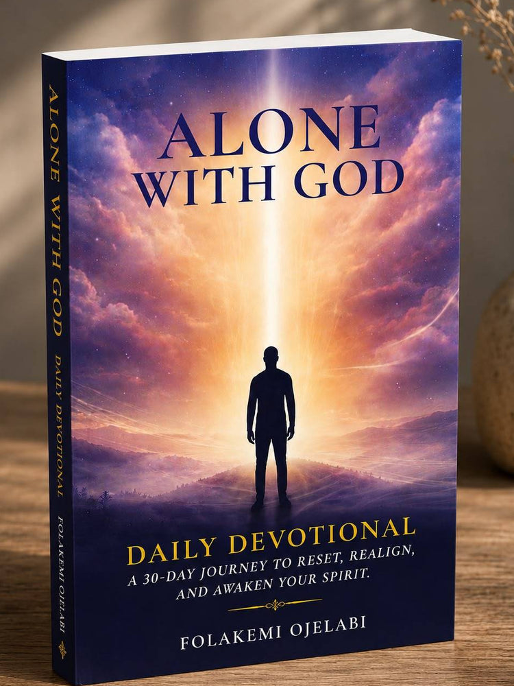 Alone With God 30 Day Devotional Book by Watchful Women Ministry, open to a page with Bible and journal notes.