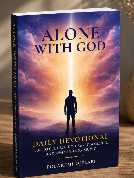 Alone With God 30 Day Devotional Book by Watchful Women Ministry, open to a page with Bible and journal notes.