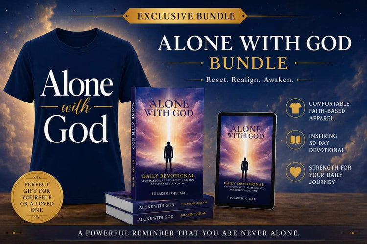 Alone With God Bundle featuring a 30-day devotional book and Christian faith T-shirt from Watchful Women Ministry.