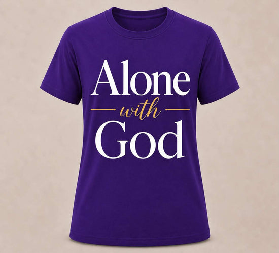White "Alone With God" T-shirt by Watchful Women Ministry featuring a simple, comfortable design for women.