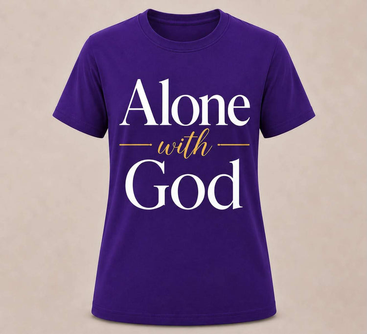 White "Alone With God" T-shirt by Watchful Women Ministry featuring a simple, comfortable design for women.