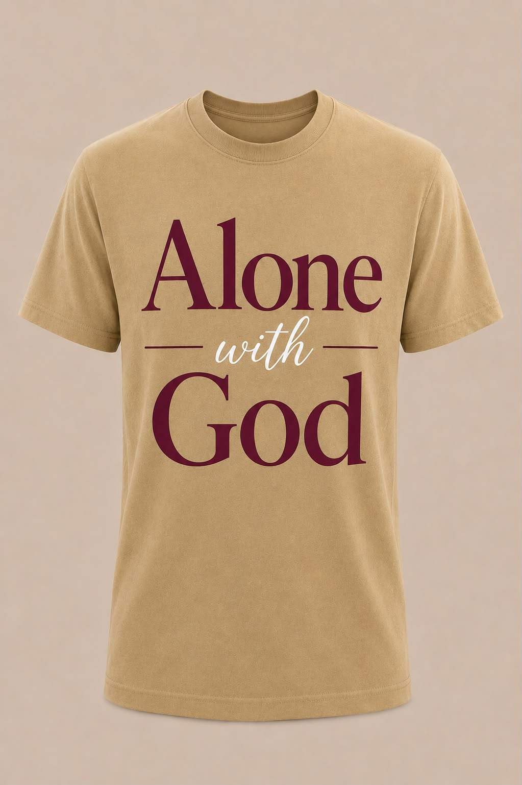 White "Alone With God" T-shirt by Watchful Women Ministry featuring a simple, spiritual design for women.