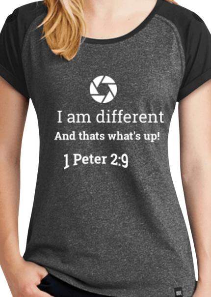 Ladies T-shirt with inspirational "I am Different and that&